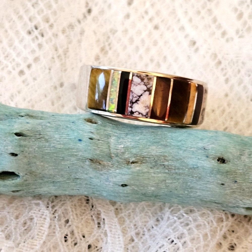 Multi-Agate Gemstone Stone Sterling Silver Ring